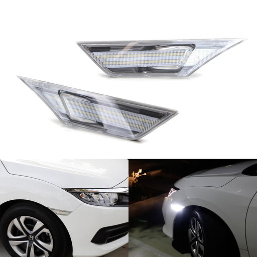 JDM Version Clear Lens White Full LED Side Marker Light For 2016-21 Honda Civic