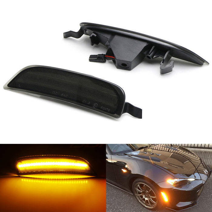 JDM Smoked Lens Amber LED Front Side Marker Lights For 2016-up Mazda MX-5 Miata