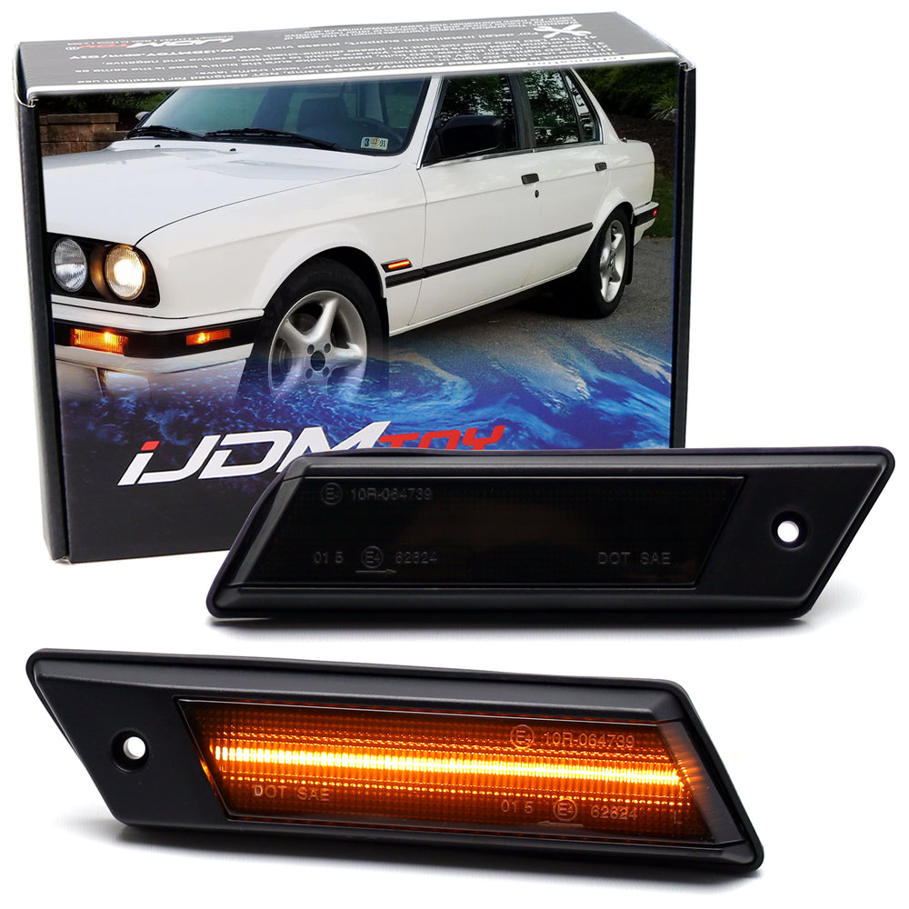 Euro-Spec Smoked Lens Full LED Fender Side Marker Lights For BMW E30 3s E28 5s