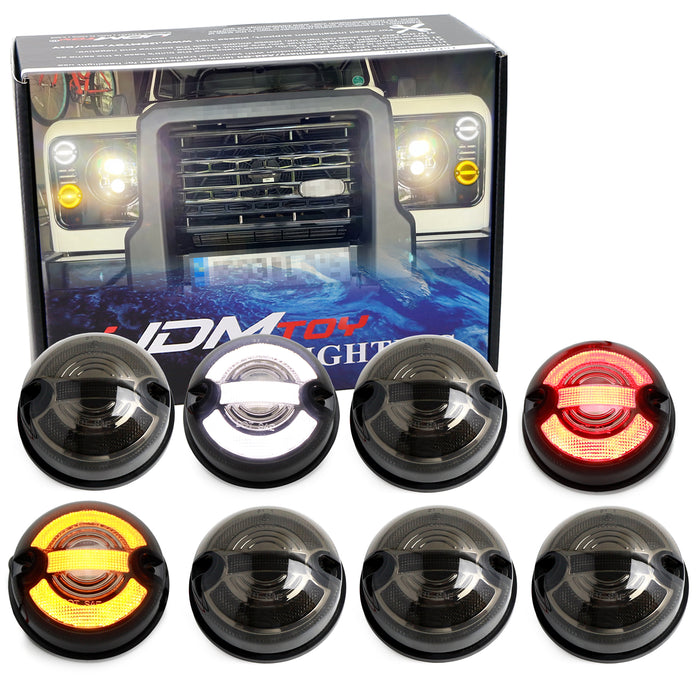 8pc 73mm Smoked Amber/White/Red Full LED Front & Rear Lighting Kit For Defender