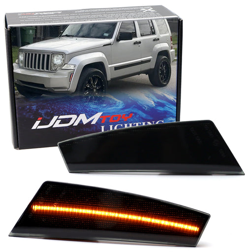 Smoked Lens Amber Full LED Strip Bumper Side Marker Lamps For Jeep 08-12 Liberty