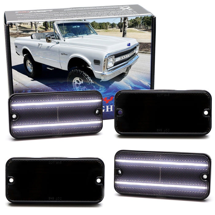 Smoke Double Row Xenon White Full LED Side Markers For 68-72 Chevy/GM Pickup SUV