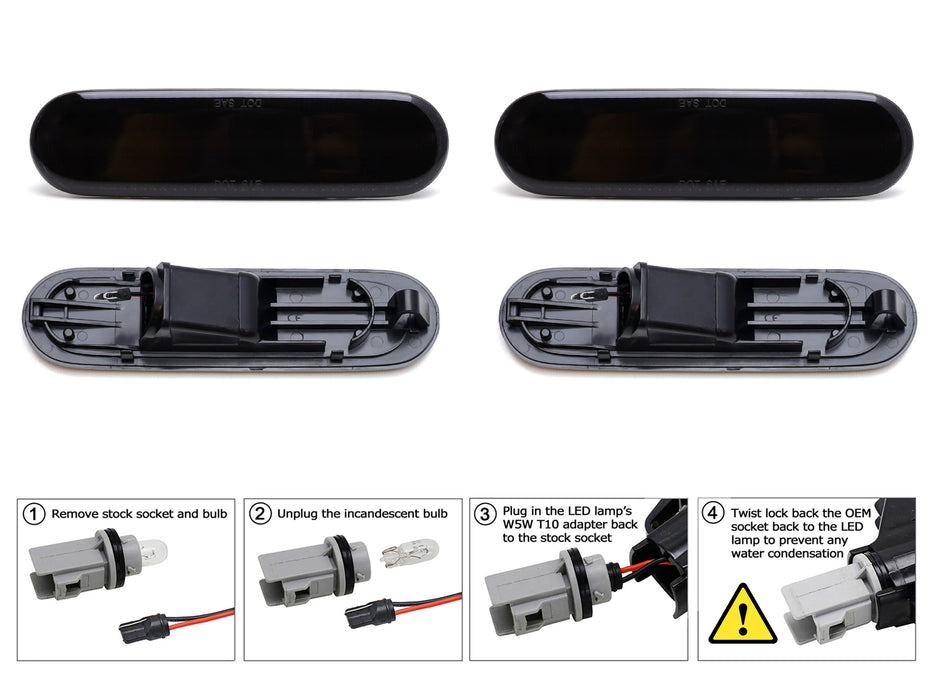 Smoked Lens Amber/Red LED Front/Rear Side Markers 2002-2005 Honda Civic Si Hatch