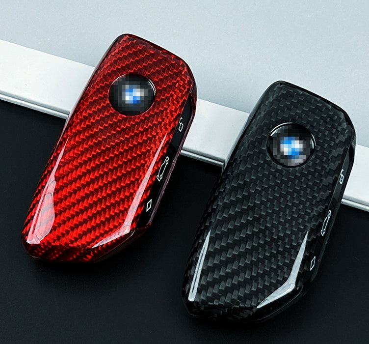 Real Black Carbon Fiber Key Fob Cover For BMW 2023+ X5 X6 X7 iX 5 7 Series i5 i7