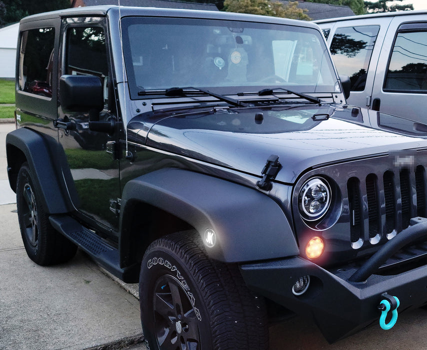 Black-Out, White JK Lettering LED Fender Flare Side Markers For 2007-17 Wrangler