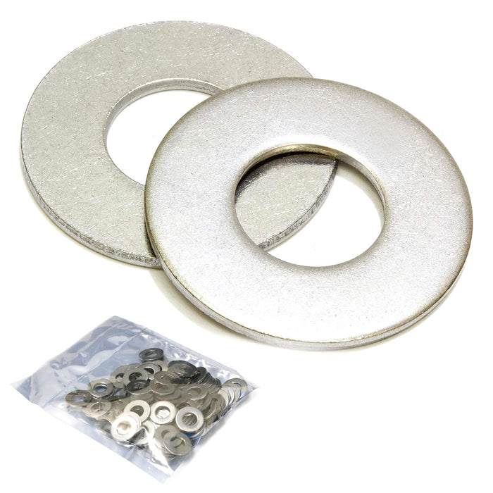 100pc Zinc Plated Finish Steel Flat Washer, ASME B18.22.1, 1/4" Screw Size