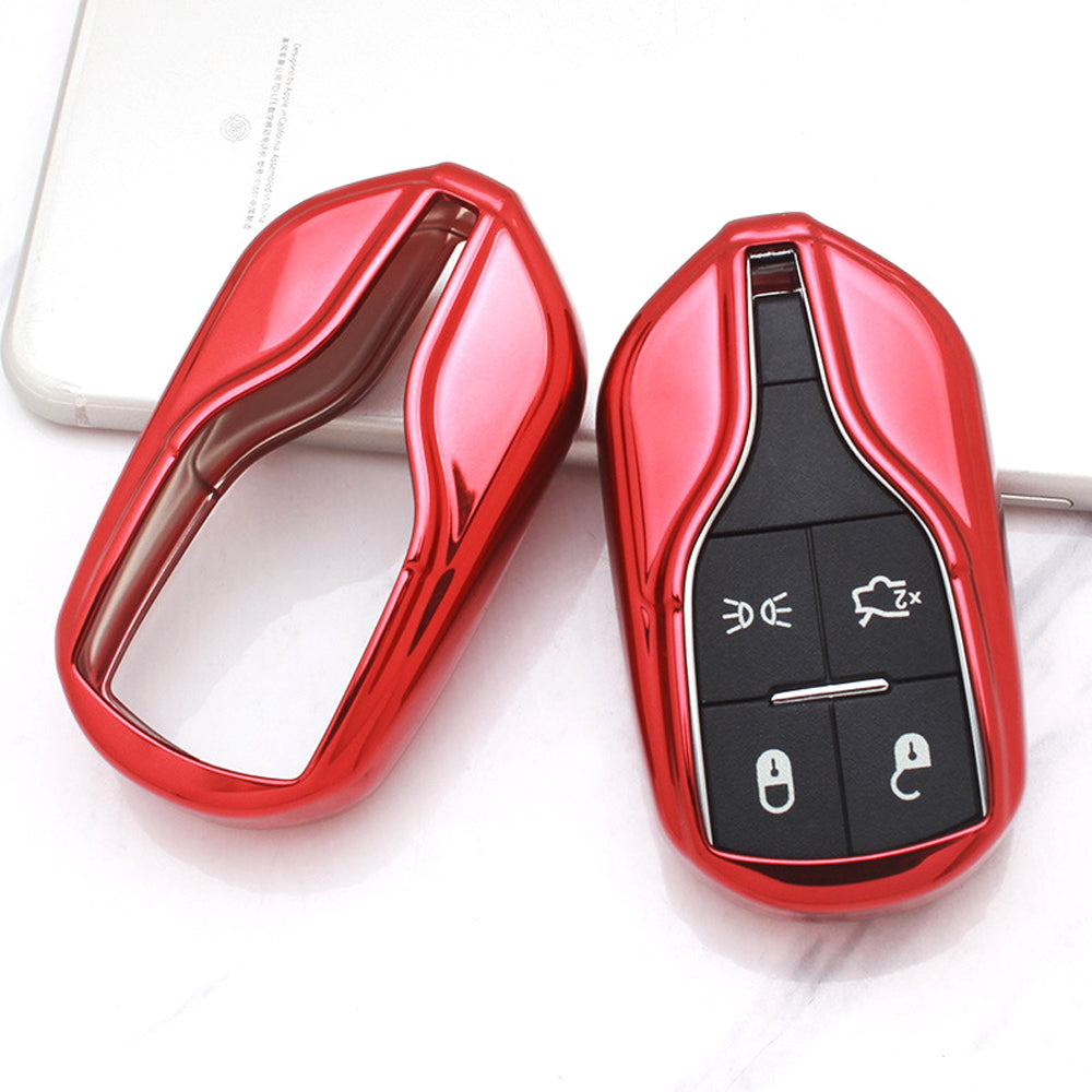 Chrome Red TPU Key Fob Case For 13+ Maserati Quattroporte Ghibli, 17+ Levante