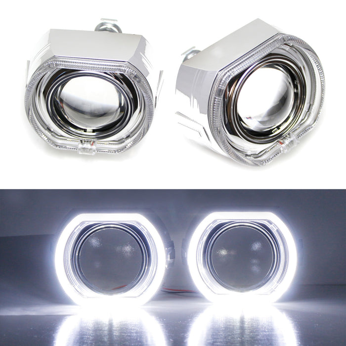 2.5" H1 Bi-Xenon Headlamp Projector Lens w/DTM Square Shape LED Halo Ring Shroud