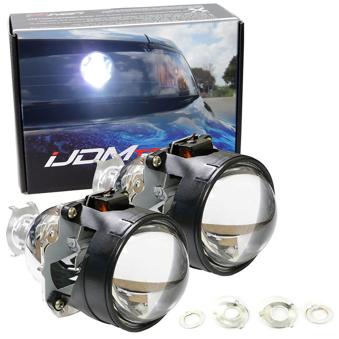 2.5" H1 Bi-Xenon Headlamp Projector Lens w/DTM Square Shape LED Halo Ring Shroud