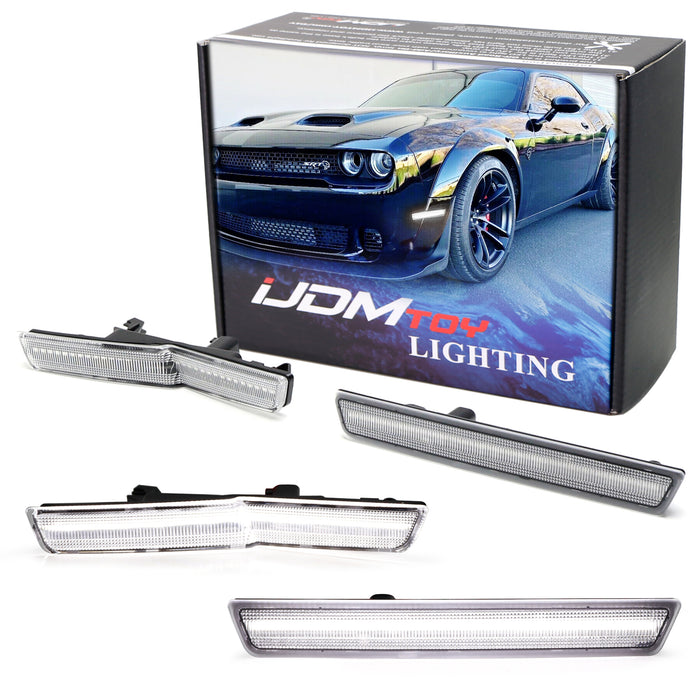 Clear Lens White Front/Rear LED Side Markers For 15-23 Dodge Challenger Widebody