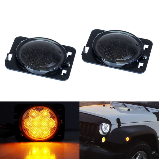 Smoked Lens Amber LED Side Marker Lights/Fender Flare Lamps For Jeep Wrangler JK