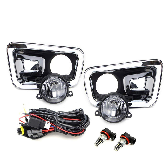 Chrome Bezel Clear Lens Fog Lamps w/White LED Light Bulbs For 17-19 Nissan Titan