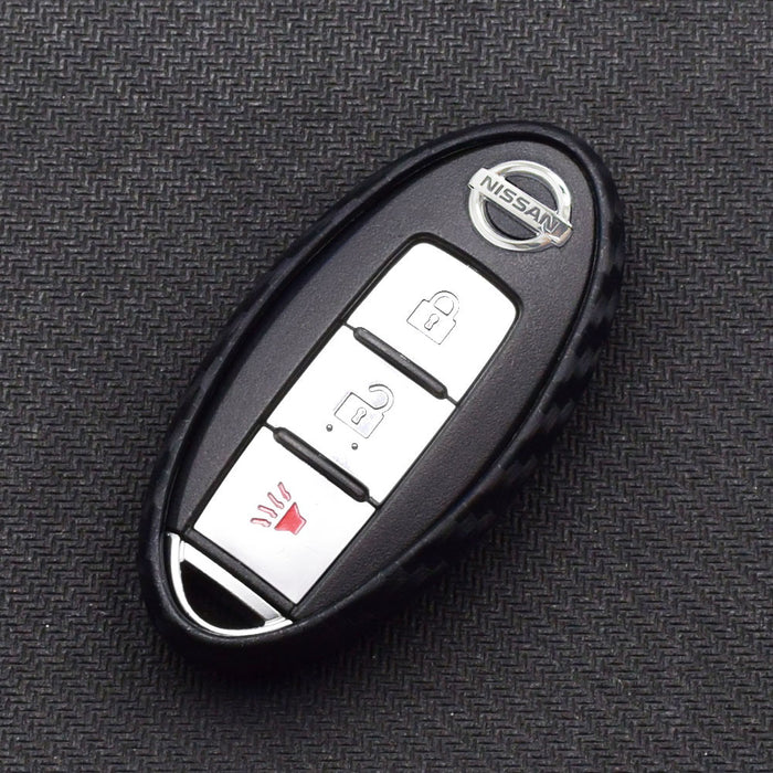 Carbon Fiber Silicone Key Fob Cover For Nissan, Infiniti Oval Shape Keyless Key