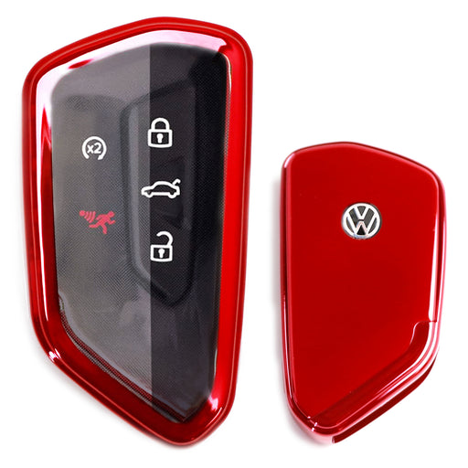 Red TPU Key Fob Protective Case w/Face Panel Cover For Volkswagen MK8 Golf/GTI..