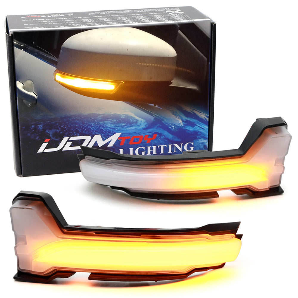 White Lens Sequential Blink Amber LED Side Mirror Lights For Ford Edge MK4 Focus