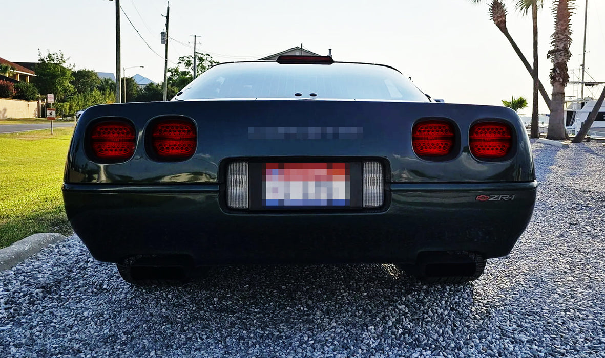 Red Lens w/ Chrome Reflex Full LED Halo/Laser Tail Lamps For 1990-96 C4 Corvette