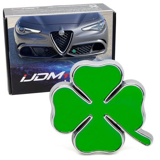 Green Lucky Quadrifoglio Clover Leaf Emblem Grille Badge Kit For Alfa Romeo Cars