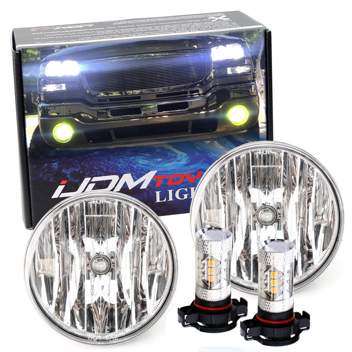 Clear Lens Fog Lamps w/ 15-SMD Gold Yellow LED Bulbs For 07-13 GMC Sierra Truck