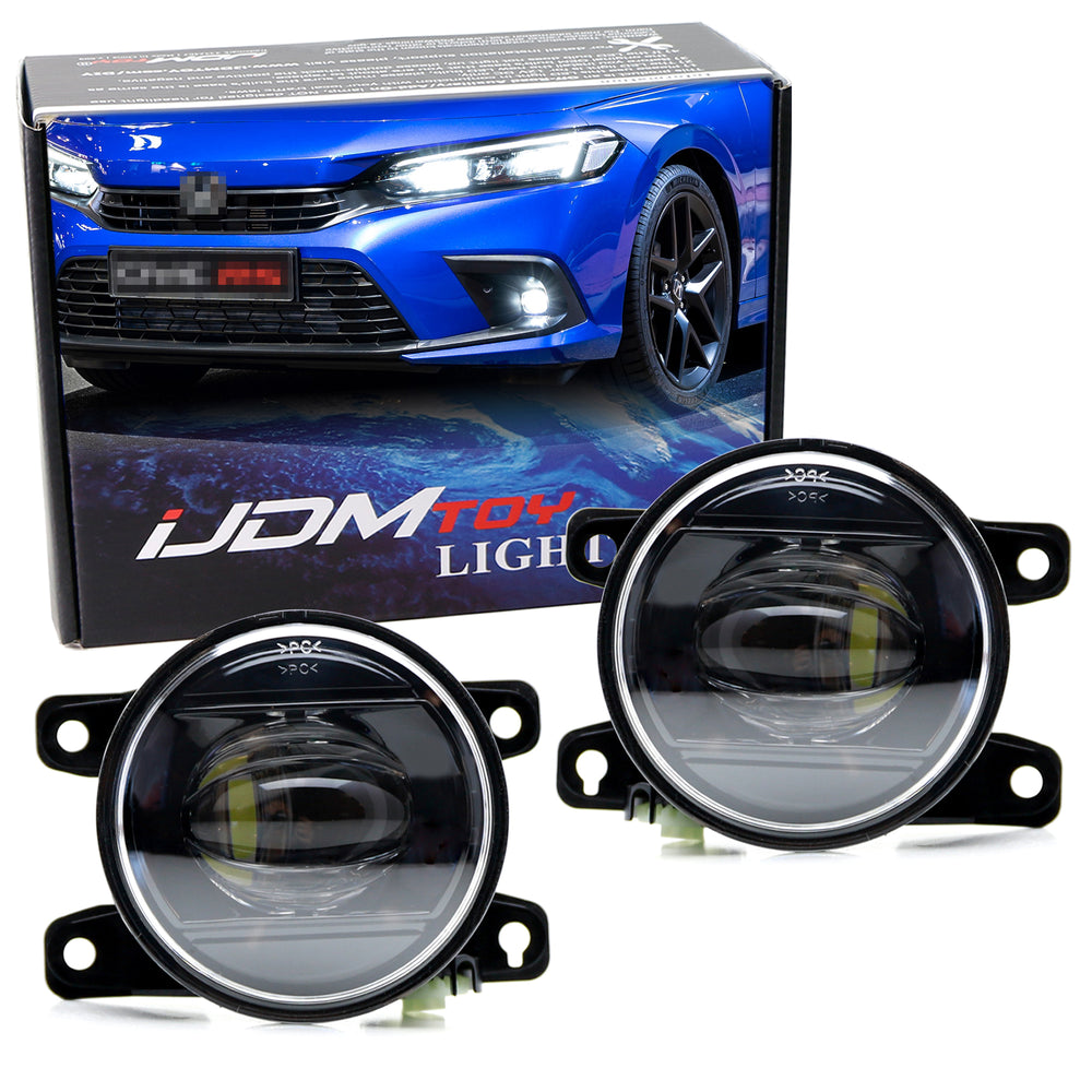 Clear/Black 15W High Power LED Fog Lights w/ Universal Relay For 22+ Honda Civic