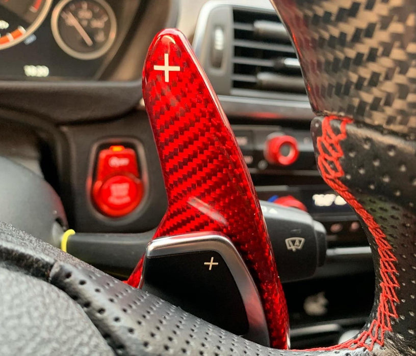 Red Carbon Steering Wheel Paddle Shifter Extension For BMW 2 3 4 X1 X3 X4 X5 X6