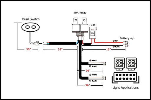 2-Output Relay Kit, Dual Switches For Fog/Driving Lamps, Light Bar, Pod Lights