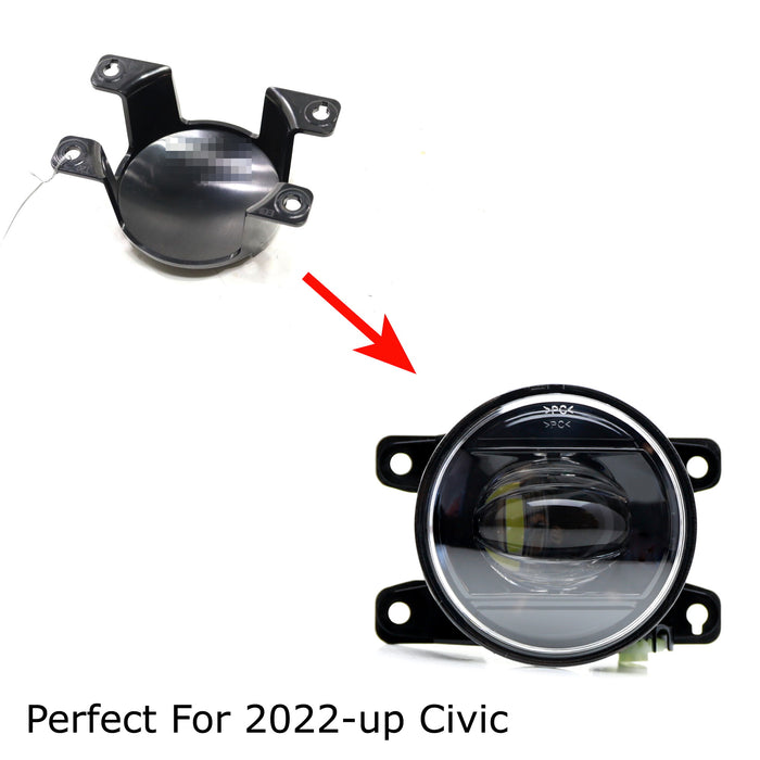 Clear/Black 15W High Power LED Fog Lights w/ Universal Relay For 22+ Honda Civic