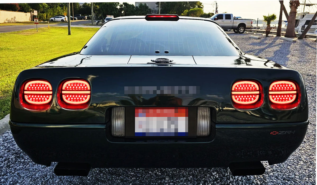 Clear Lens w/Black Interior Full LED Halo/Laser Tail Lamps For 90-96 C4 Corvette