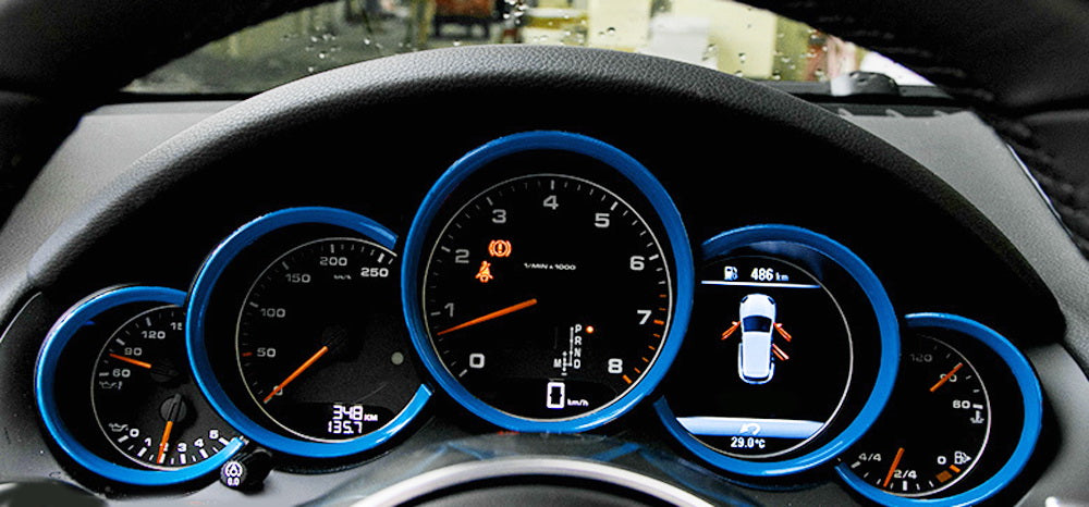 5pc Blue Dashboard Gauge Cluster Surrrounding Trims For Porsche Panamera Cayenne