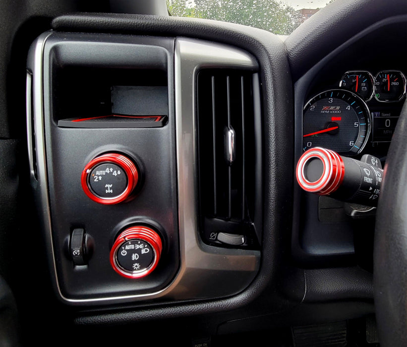 Red AC/Stereo/Headlight/Turn Signal Knob Cover Trims For Gen3 Silverado Sierra