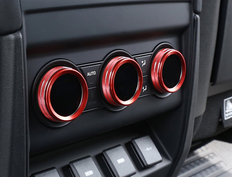 9pc Red Aluminum AC/Audio/Push Start/Side Mirror Knob Covers For 2019+ Defender