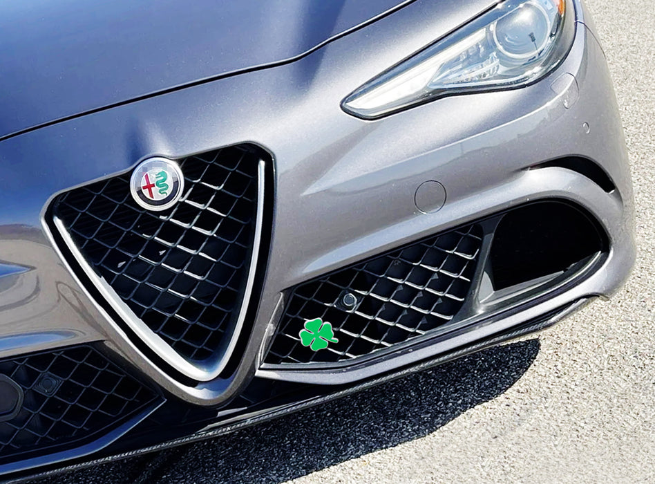 Green Lucky Quadrifoglio Clover Leaf Emblem Grille Badge Kit For Alfa Romeo Cars