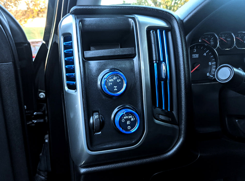 Blue AC/Stereo/Headlight/Turn Signal Knob Cover Trims For Gen3 Silverado Sierra