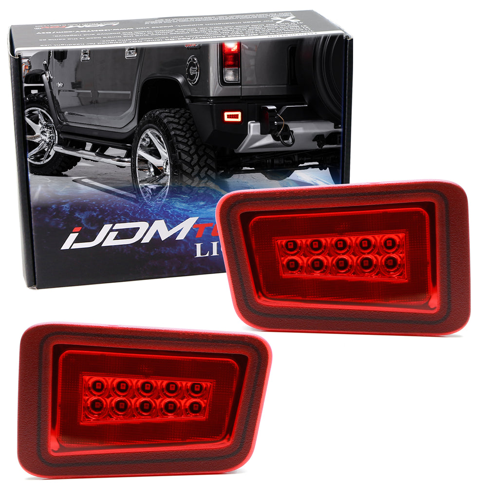 Red Lens Rear Bumper Reflector 2-In-1 Full LED Tail Brake Lamps For 2005-09 H2