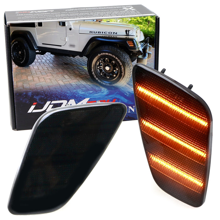 Smoked Lens Amber Triple-Row LED Strip Fender Flare Side Markers For Wrangler TJ