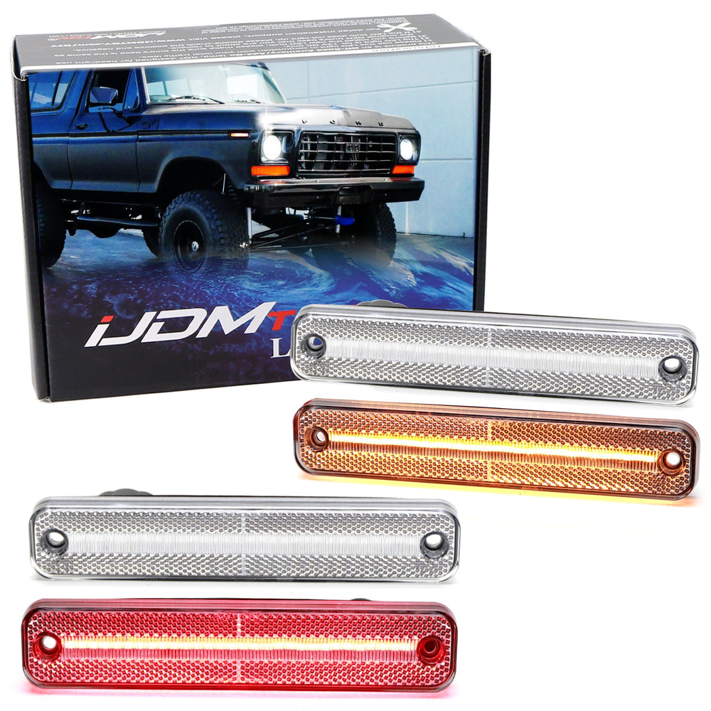 (4) Clear Amber/Red Full LED Strip Side Markers For 1973-79 Ford Bronco F-Truck