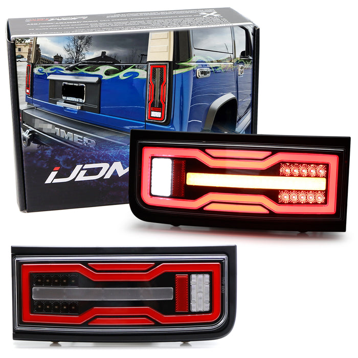 Bronco Style Clear/Dark Red Lens Full LED Taillamps w/ Turn/Brake/Reverse For H2