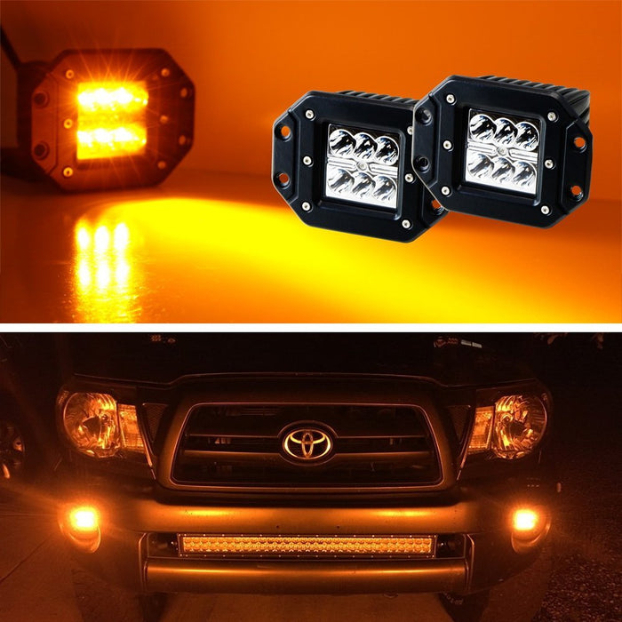 3K Amber Flush Mount 24W CREE LED Cubic Pod Lights For Truck Jeep Off-Road ATV