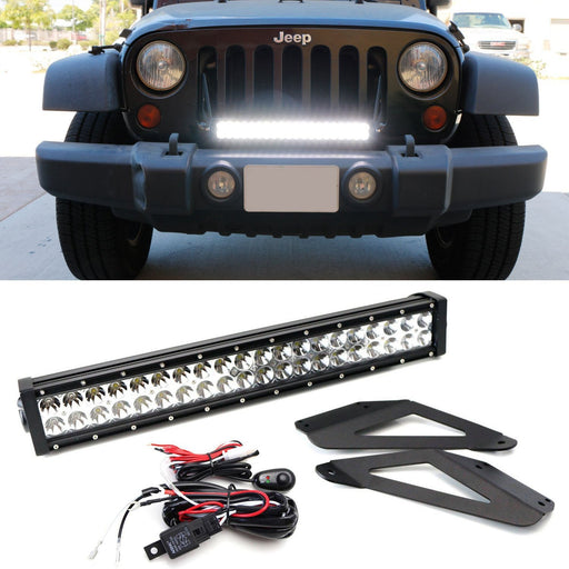 120W 20" LED Light Bar w/ Front Grille Bracket, Wirings For 07-17 Jeep Wrangler