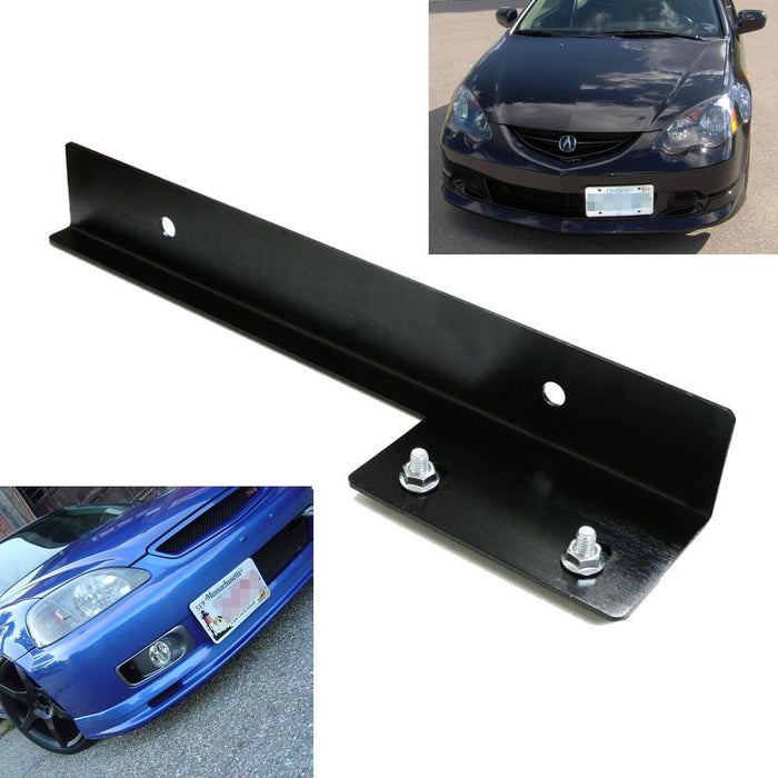 New JDM Black Universal Front Bumper License Plate Relocator Bracket Holder Bar