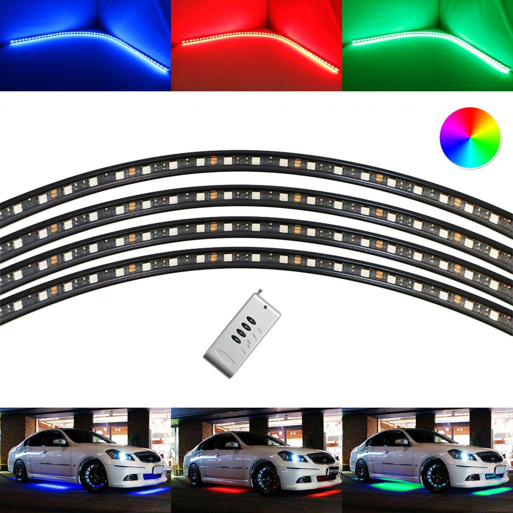 4pc Multi-Color RGB 252-LED Underbody Under Car Light Lighting Kit + Remote