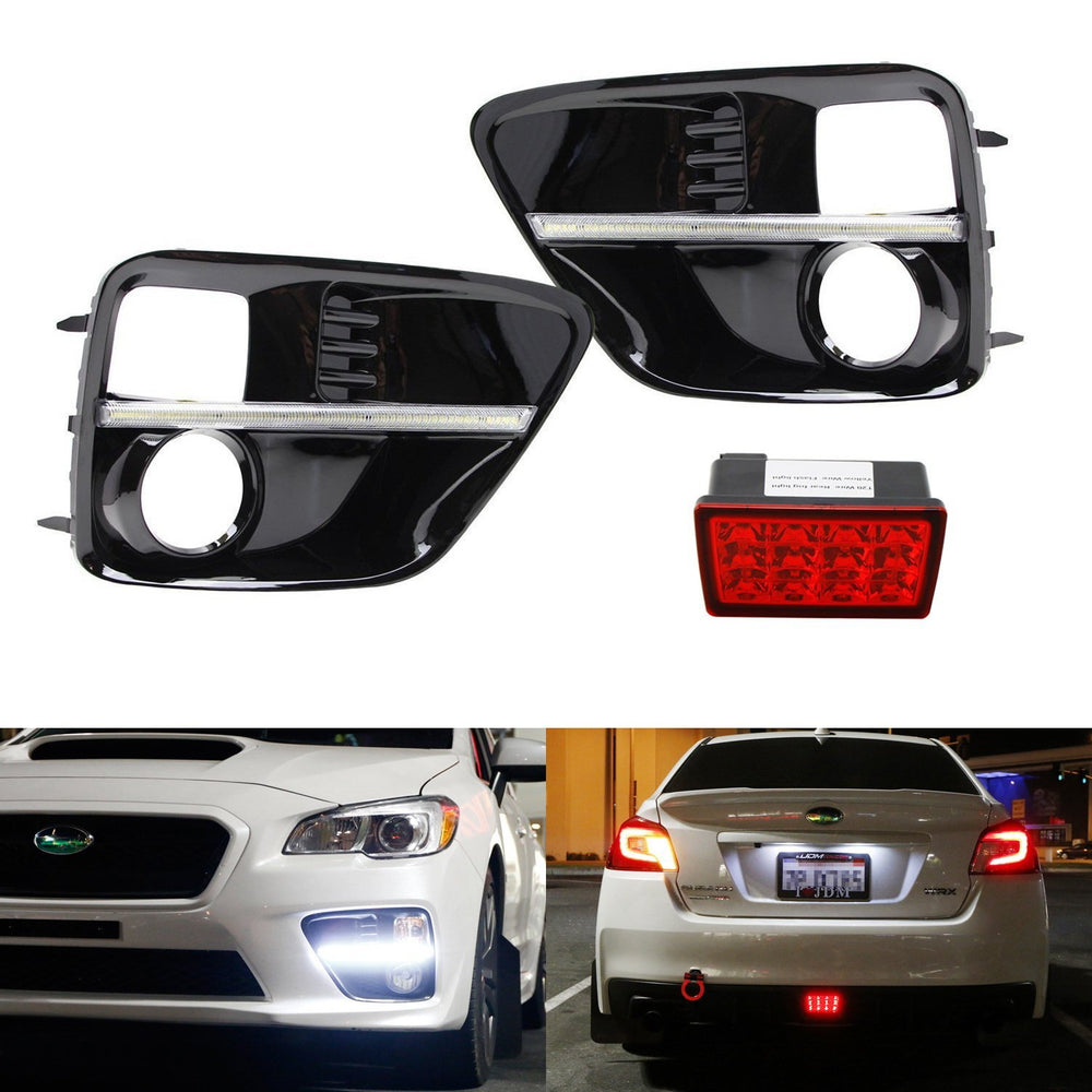 JDM S4 LED DRL Fog Light Bezels & Red LED Rear Foglight For 15-17 Subaru WRX STi