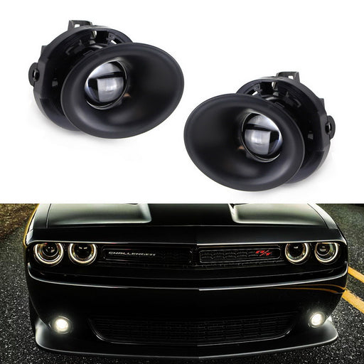 Projector Lens Fog Lights w/ White LED Bulbs, Bezel, Wiring For 15-22 Challenger