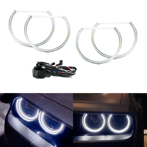 White LED Angel Eye Halo Rings Kit For 08-14 Dodge Challenger Headlight Retrofit