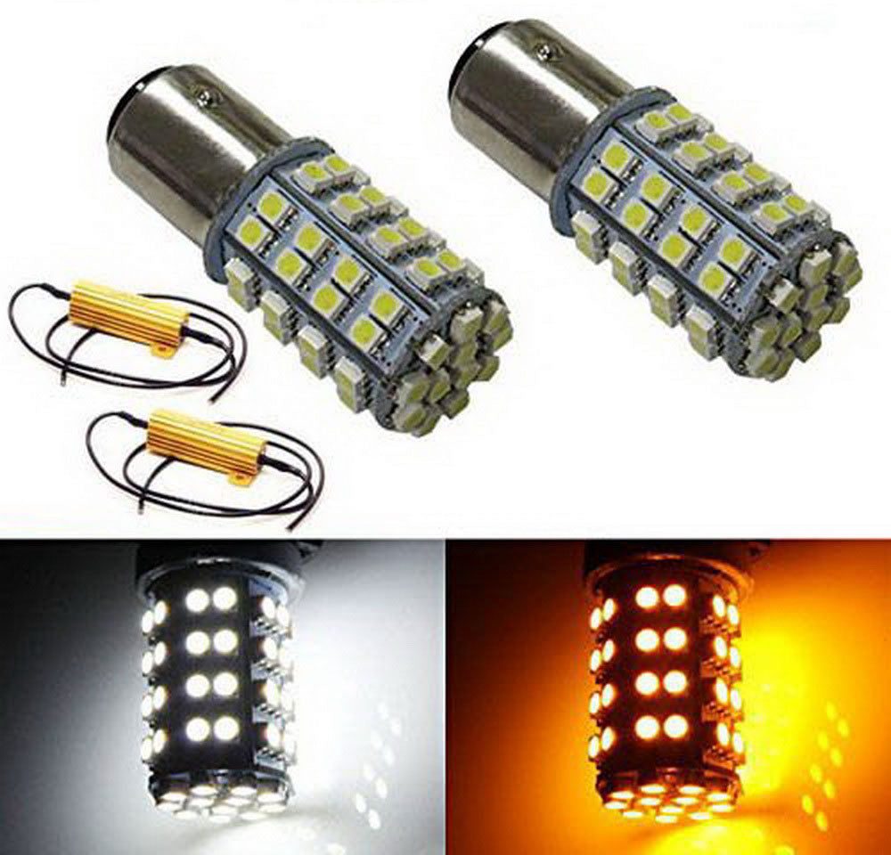 60-SMD 1157 Switchback LED Bulbs (60-SMD White 60-SMD Amber) Free Load Resistors