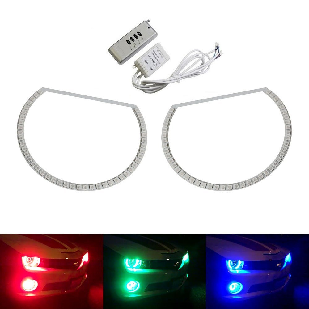 Headlight Retrofit RGB 7-Color LED Angel Eye Halo Rings For 2010-13 Chevy Camaro