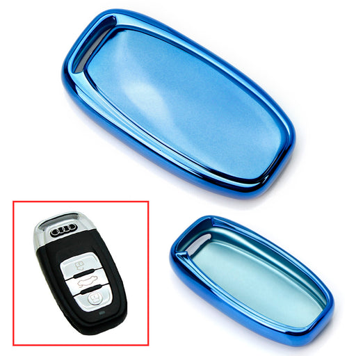 Chrome Blue TPU Key Fob Case For Audi A3 A4 A5 A6 A7 Q3 Q5 Q7 3-Button Keyless