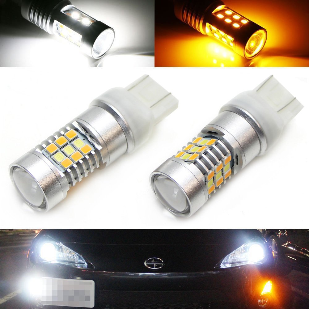 White/Amber High Power 28-SMD 7443 Switchback LED Bulbs For Turn Signal Lights