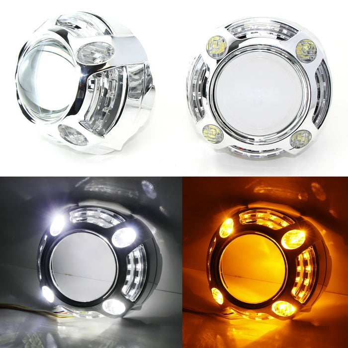 3.0" H1 Bi-Xenon Projector Lens w/ Porsche Style 4-LED DRL Shroud For Headlights