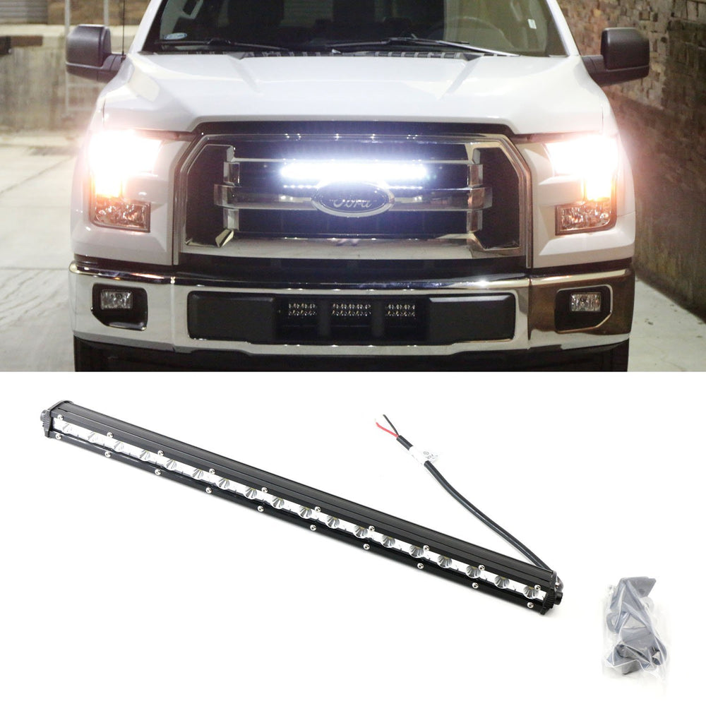 54W 20" LED Light Bar w/ Hidden Behind Grille Mount Bracket For 15-up Ford F150