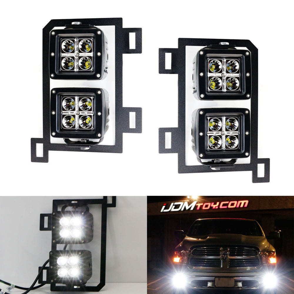 80W Dual LED Pods w/ Foglight Location Bracket, Wirings For 13-18 Dodge RAM 1500